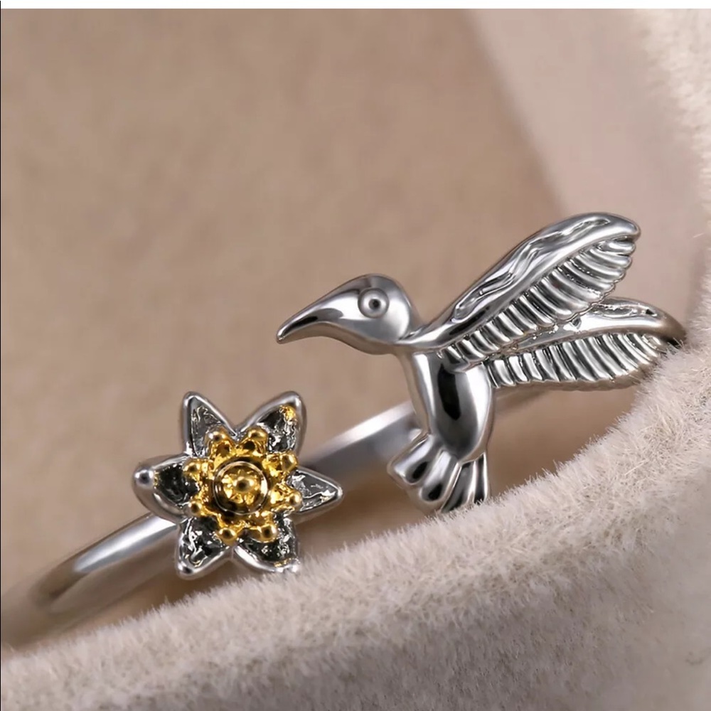 New Minimalist Bird-Flower 925 Silver Ring - Picture 2 of 4